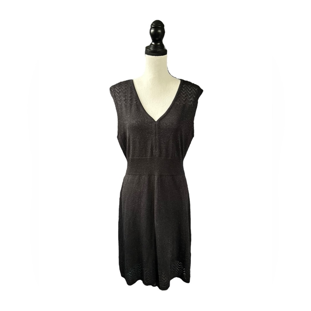 Apt. 9 Black Sparkly Knit Dress Sleeveless V-Neck LBD Evening Holiday Large NWT